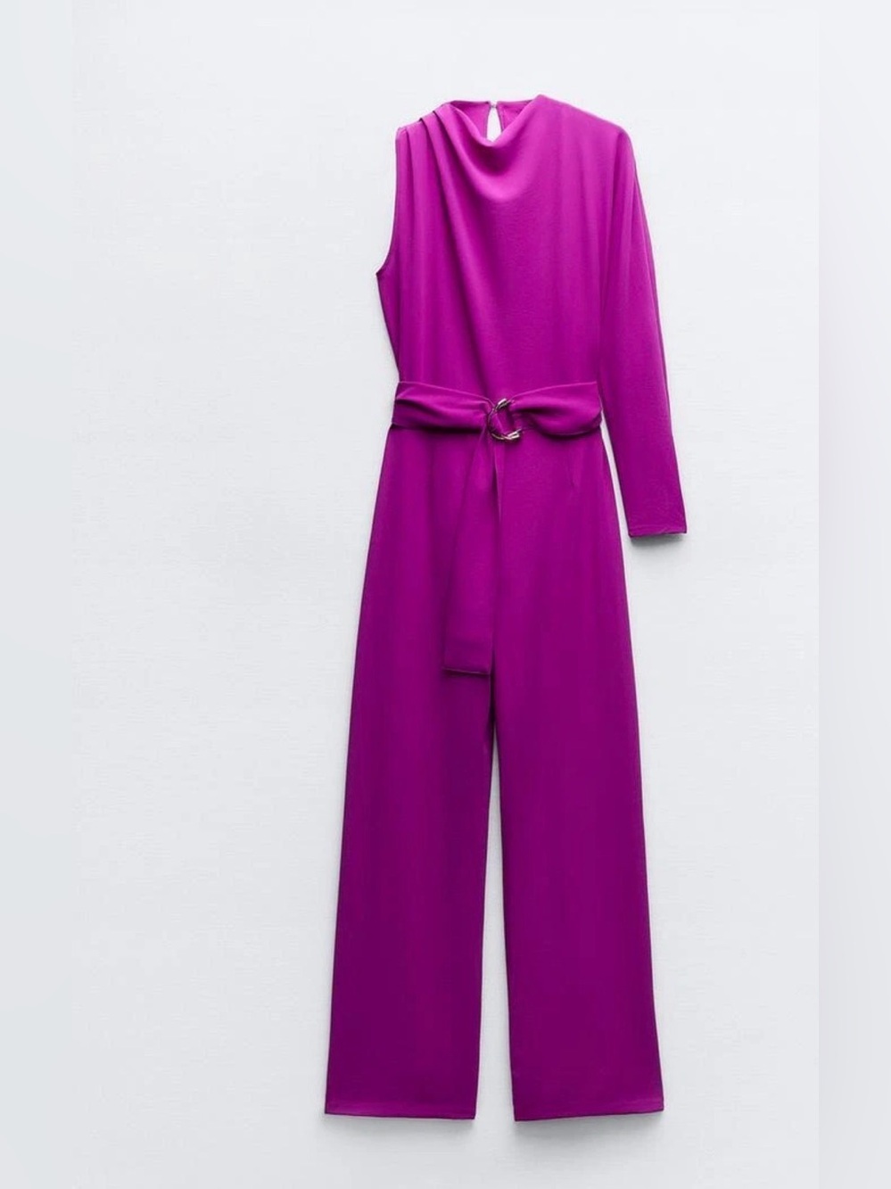 Zara Magenta One-Shoulder Wide-Leg Jumpsuit with Belt Size Large - Picture 2 of 6
